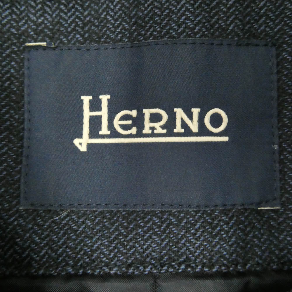 Herno ヘルノ 62-09-94-09005 ウール コットン ヘリンボーン 比翼 シングル ハーフコート ネイビー系 46【中古】