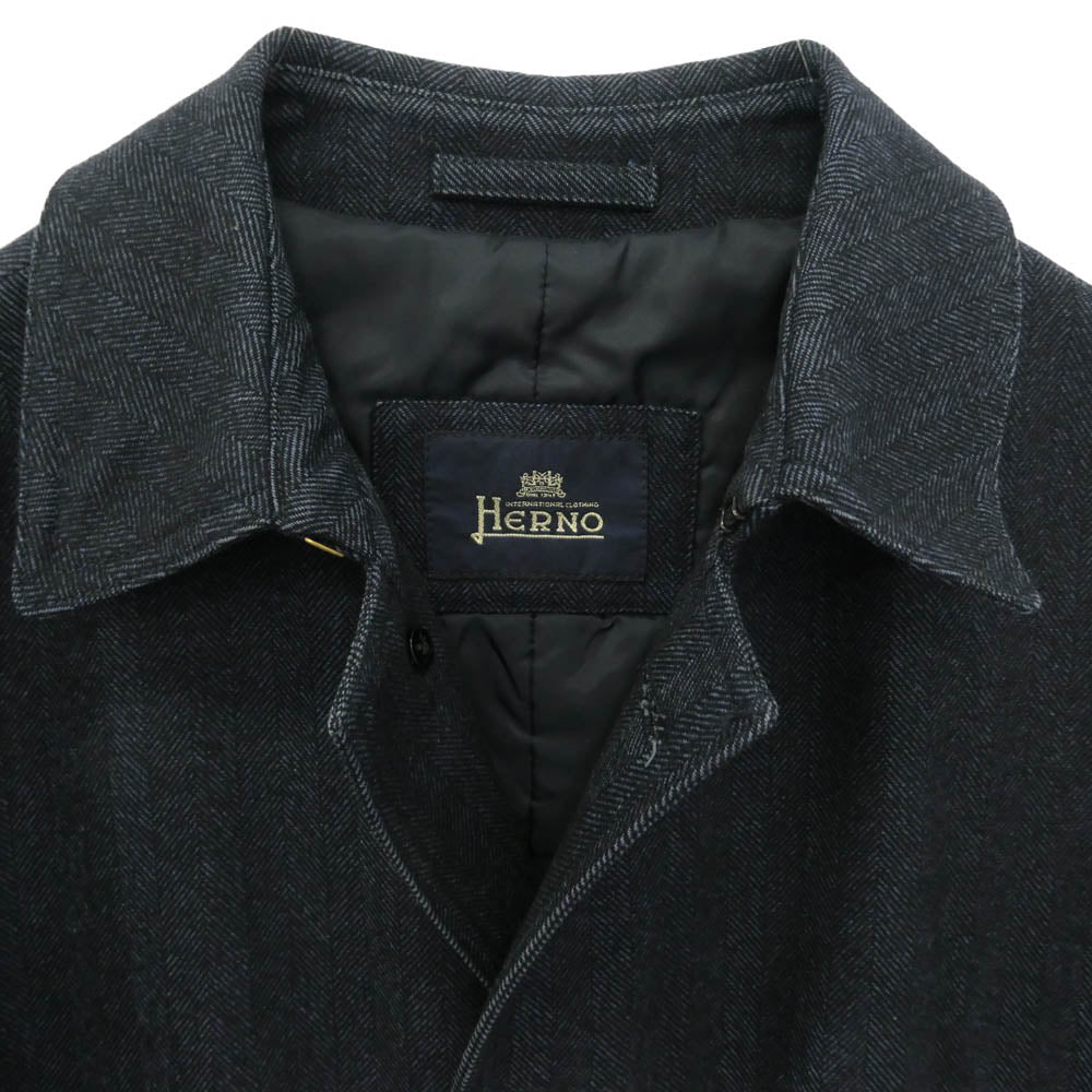 Herno ヘルノ 7-2033-7898-3 ウール コットン ヘリンボーン ベルト シングル トレンチコート ネイビー系 48【中古】