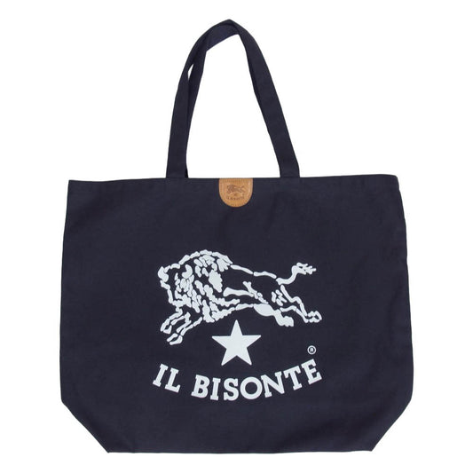 IL BISONTE イルビゾンテ 54252303114 マンスリー コットン キャンバス レザーパッチ ロゴ トートバッグ チャコール系【新古品】【未使用】【中古】