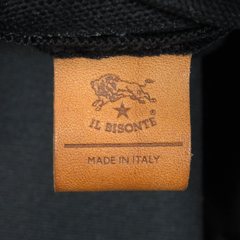 IL BISONTE イルビゾンテ 54242309120 スクエアフォルム コットン キャンバス レザー クロスボディバッグ ショルダーバッグ ブラック系 09【新古品】【未使用】【中古】