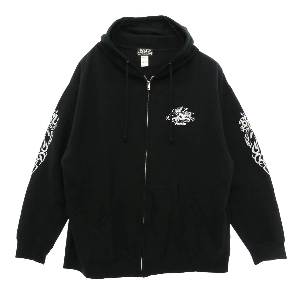 BILL WALL LEATHER ビルウォールレザー 25周年限定 ロゴプリント フーディー ジップアップ パーカー ブラック系 2XL【中古】