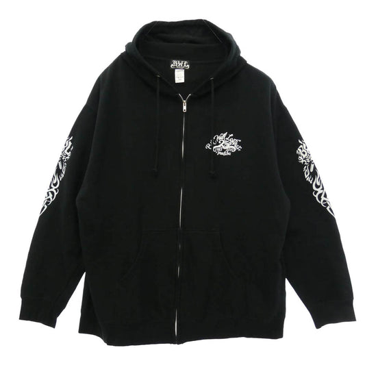 BILL WALL LEATHER ビルウォールレザー 25周年限定 ロゴプリント フーディー ジップアップ パーカー ブラック系 2XL【中古】