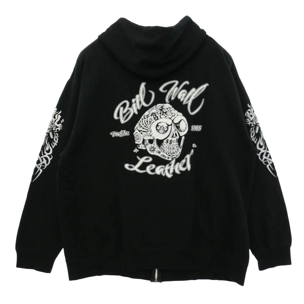 BILL WALL LEATHER ビルウォールレザー 25周年限定 ロゴプリント フーディー ジップアップ パーカー ブラック系 2XL【中古】