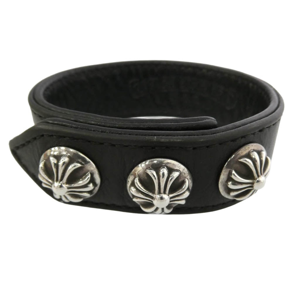 CHROME HEARTS クロムハーツ（原本無） 3BTN 2SNP CHプラス 3ボタン 2スナップ スター レザー ブレスレット ブラック系 シルバー系【中古】
