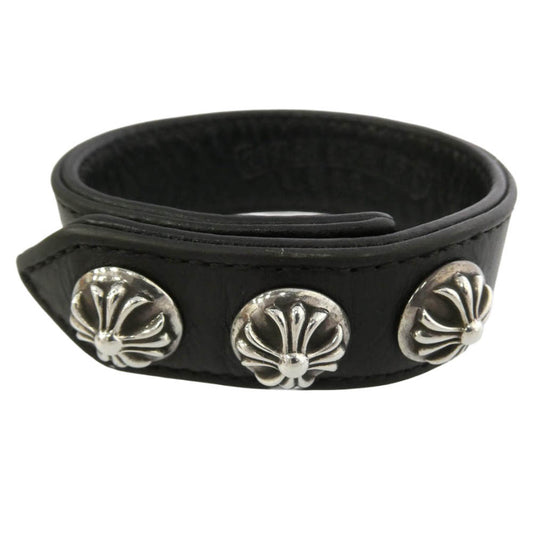 CHROME HEARTS クロムハーツ（原本無） 3BTN 2SNP CHプラス 3ボタン 2スナップ スター レザー ブレスレット ブラック系 シルバー系【中古】