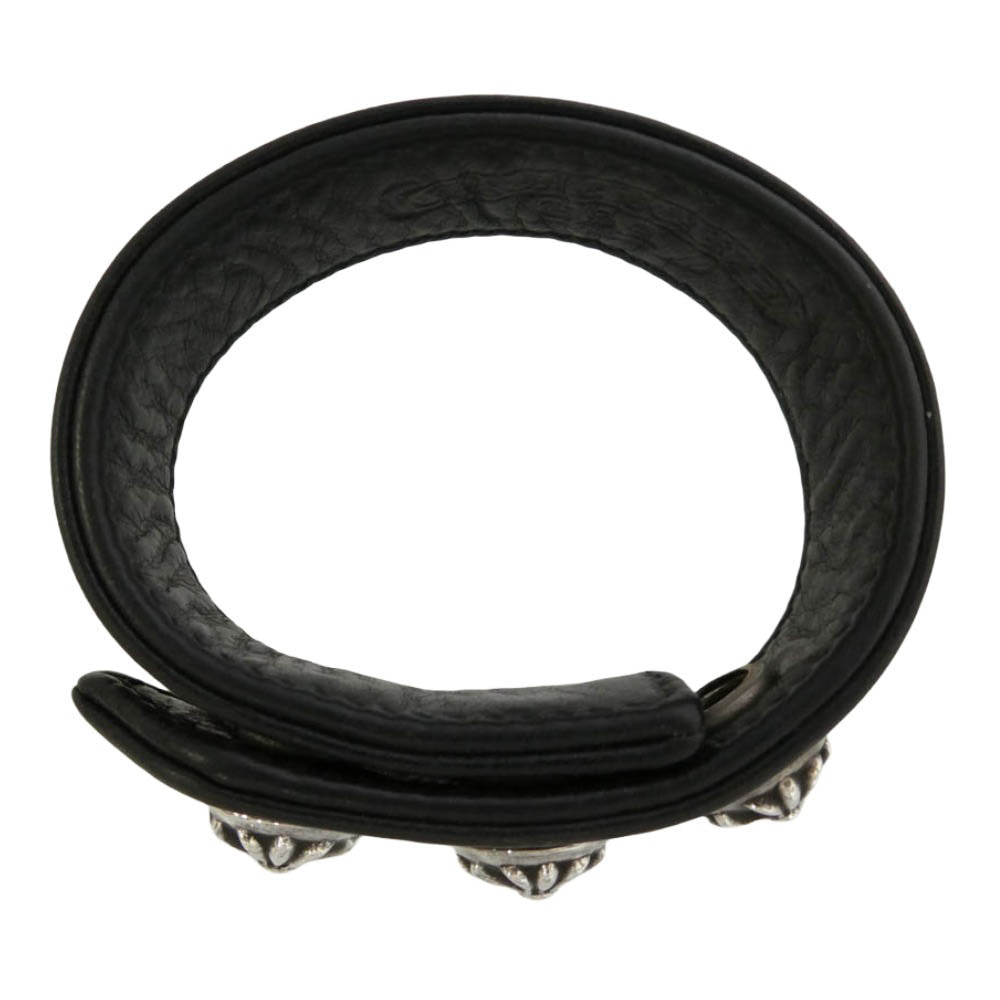CHROME HEARTS クロムハーツ（原本無） 3BTN 2SNP CHプラス 3ボタン 2スナップ スター レザー ブレスレット ブラック系 シルバー系【中古】