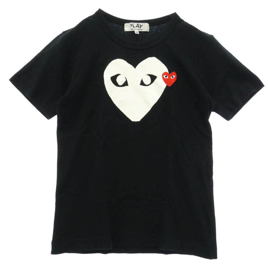 PLAY COMME des GARCONS プレイコムデギャルソン AZ-T115 Emblem Heart T-Shirt ダブルハート プリント ワッペン コットン 半袖 Tシャツ ブラック系 M【中古】