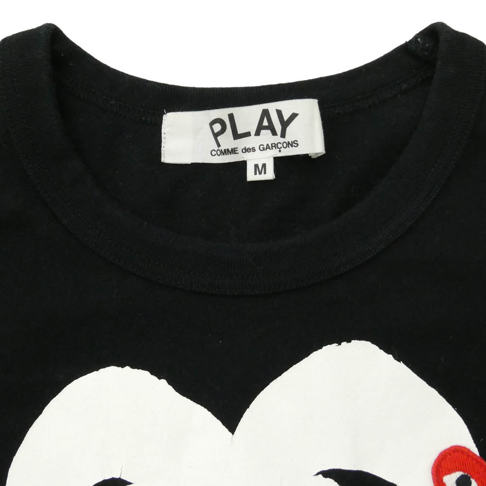 PLAY COMME des GARCONS プレイコムデギャルソン AZ-T115 Emblem Heart T-Shirt ダブルハート プリント ワッペン コットン 半袖 Tシャツ ブラック系 M【中古】