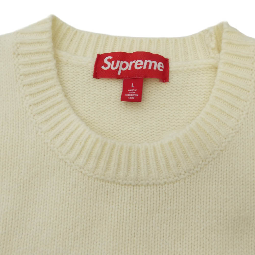 Supreme シュプリーム 25AW Angora Script Sweater アンゴラ スクリプトロゴ クルーネック ニット ホワイト系 L【極上美品】【中古】