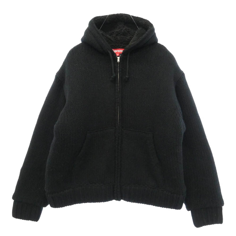 Supreme シュプリーム 25AW Faux Shearling Lined Zip Up Hooded Sweater ジップアップ ニット パーカー ブラック系 M【新古品】【未使用】【中古】
