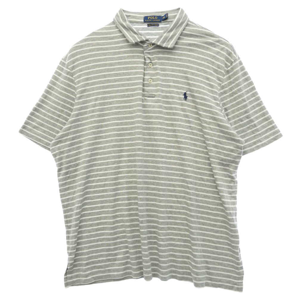 POLO RALPH LAUREN ポロ・ラルフローレン PIMA SOFT TOUCH ボーダー ポニーロゴ 半袖 ポロシャツ グレー系 XXL【中古】