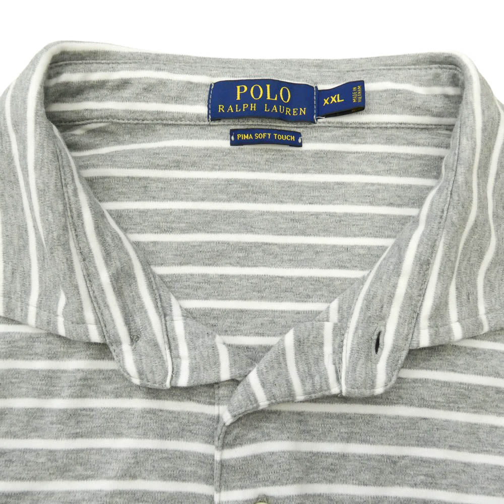 POLO RALPH LAUREN ポロ・ラルフローレン PIMA SOFT TOUCH ボーダー ポニーロゴ 半袖 ポロシャツ グレー系 XXL【中古】