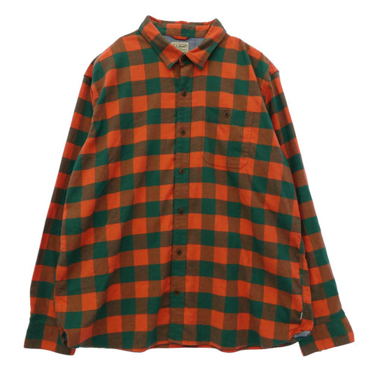L.L.Bean エルエルビーン 513053 チェック柄 長袖 ネルシャツ オレンジ系 グリーン系 XL【中古】
