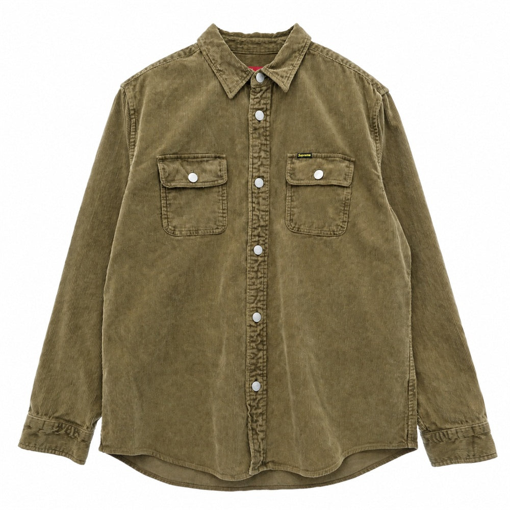Supreme シュプリーム 21SS Washed Corduroy Shirt ウォッシュド コーデュロイ 長袖 シャツ ブラウン系 L【中古】