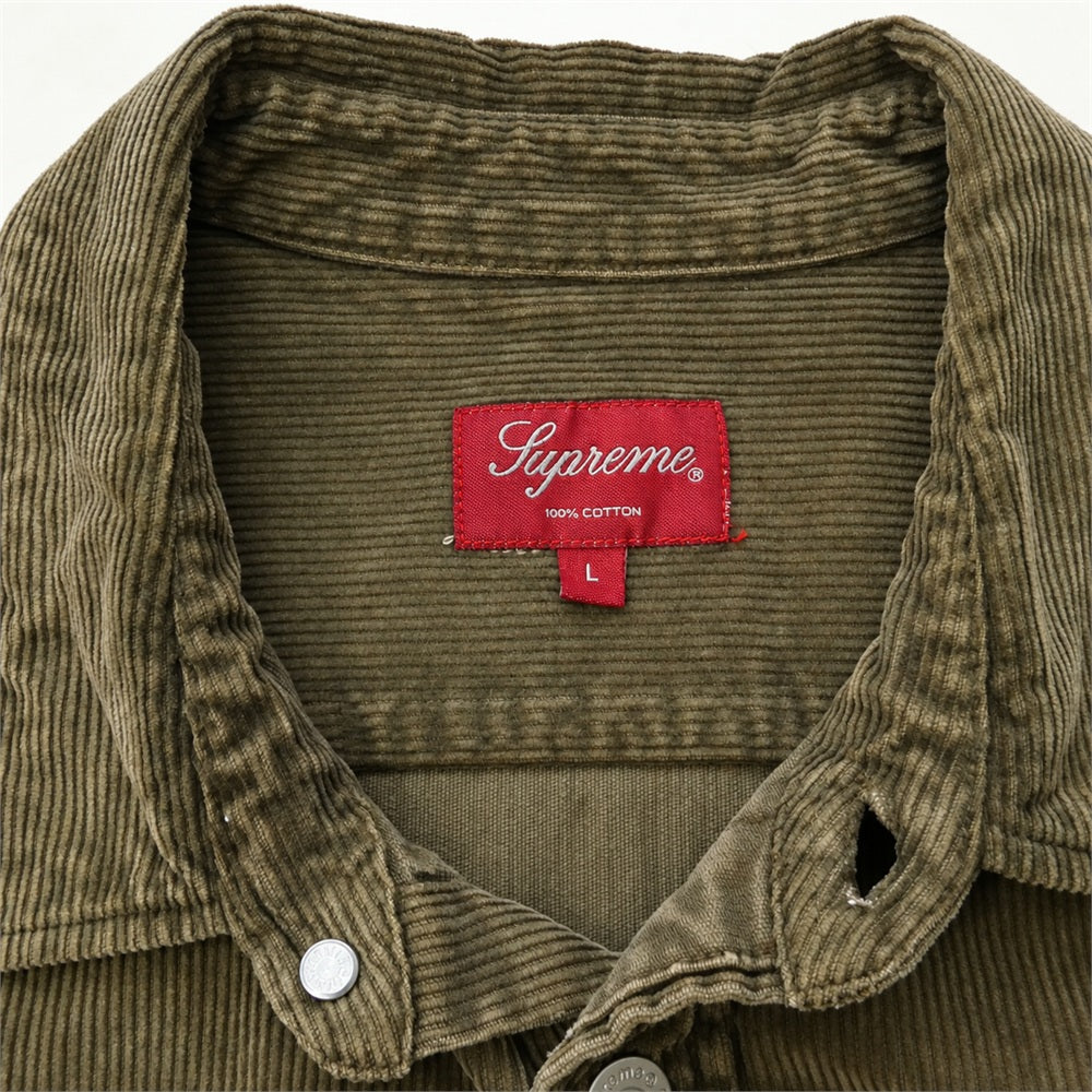 Supreme シュプリーム 21SS Washed Corduroy Shirt ウォッシュド コーデュロイ 長袖 シャツ ブラウン系 L【中古】