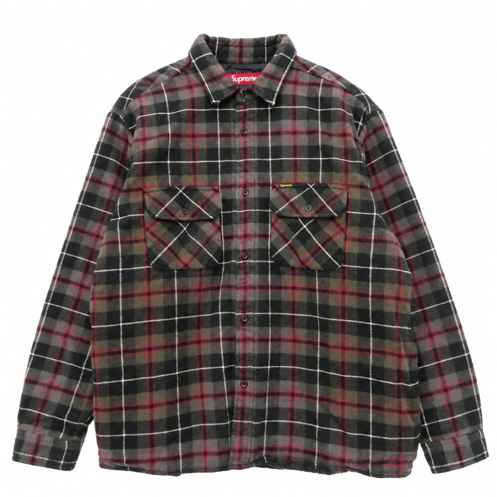 Supreme シュプリーム 24AW Quilted Plaid Shirt キルテッド プレイド コットン チェック 長袖シャツ グレー系 L【中古】
