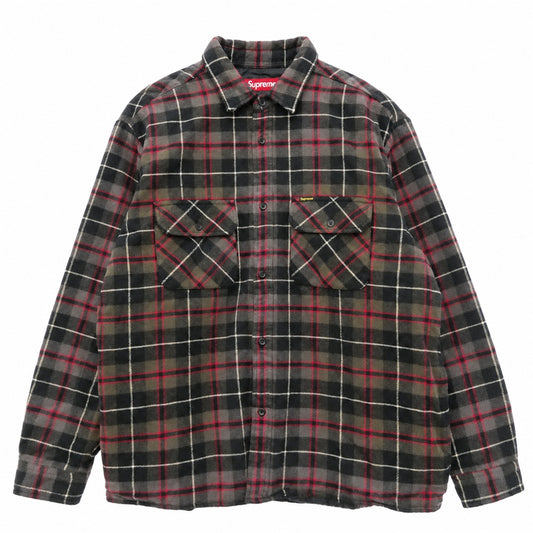 Supreme シュプリーム 24AW Quilted Plaid Shirt キルテッド プレイド コットン チェック 長袖シャツ グレー系 L【中古】
