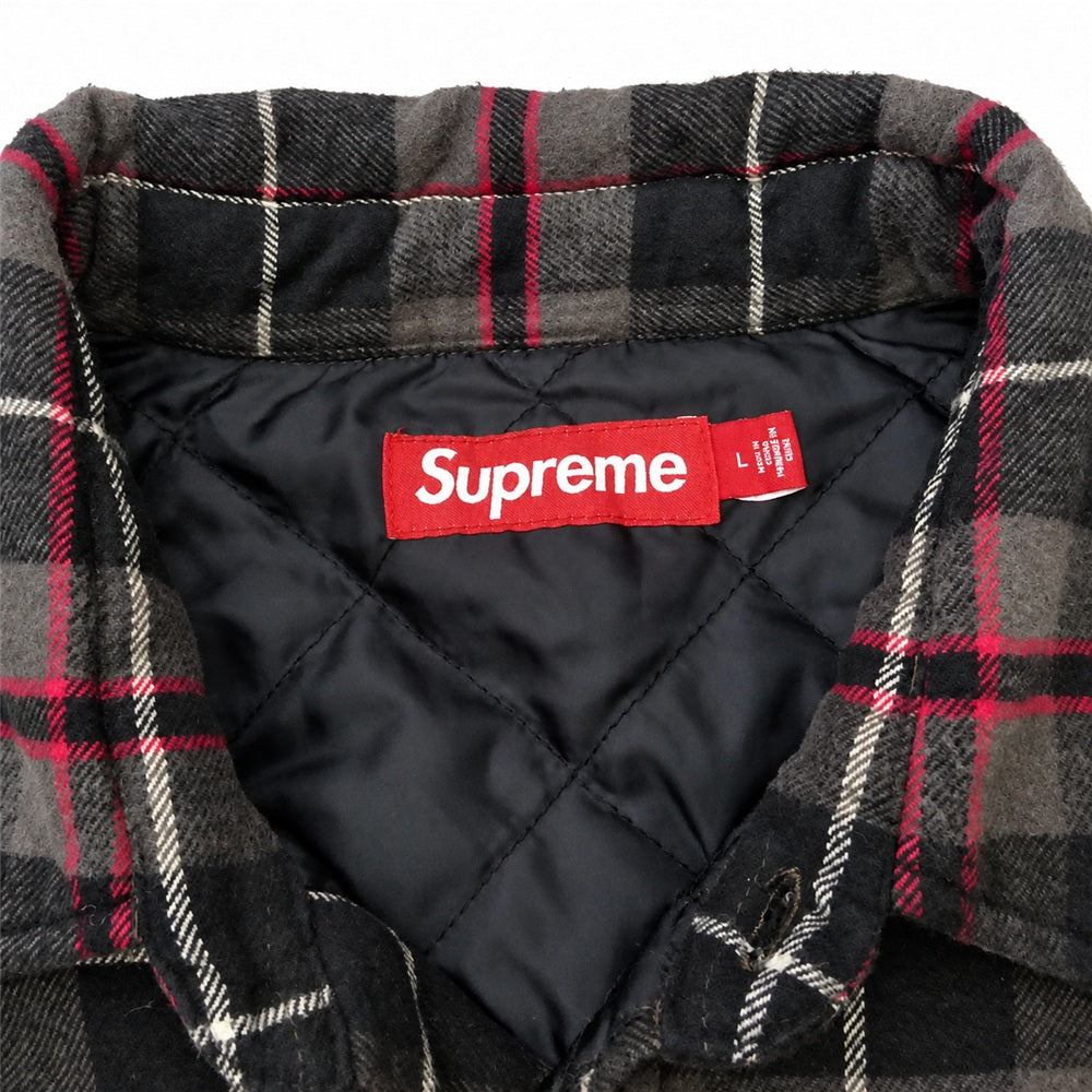 Supreme シュプリーム 24AW Quilted Plaid Shirt キルテッド プレイド コットン チェック 長袖シャツ グレー系 L【中古】