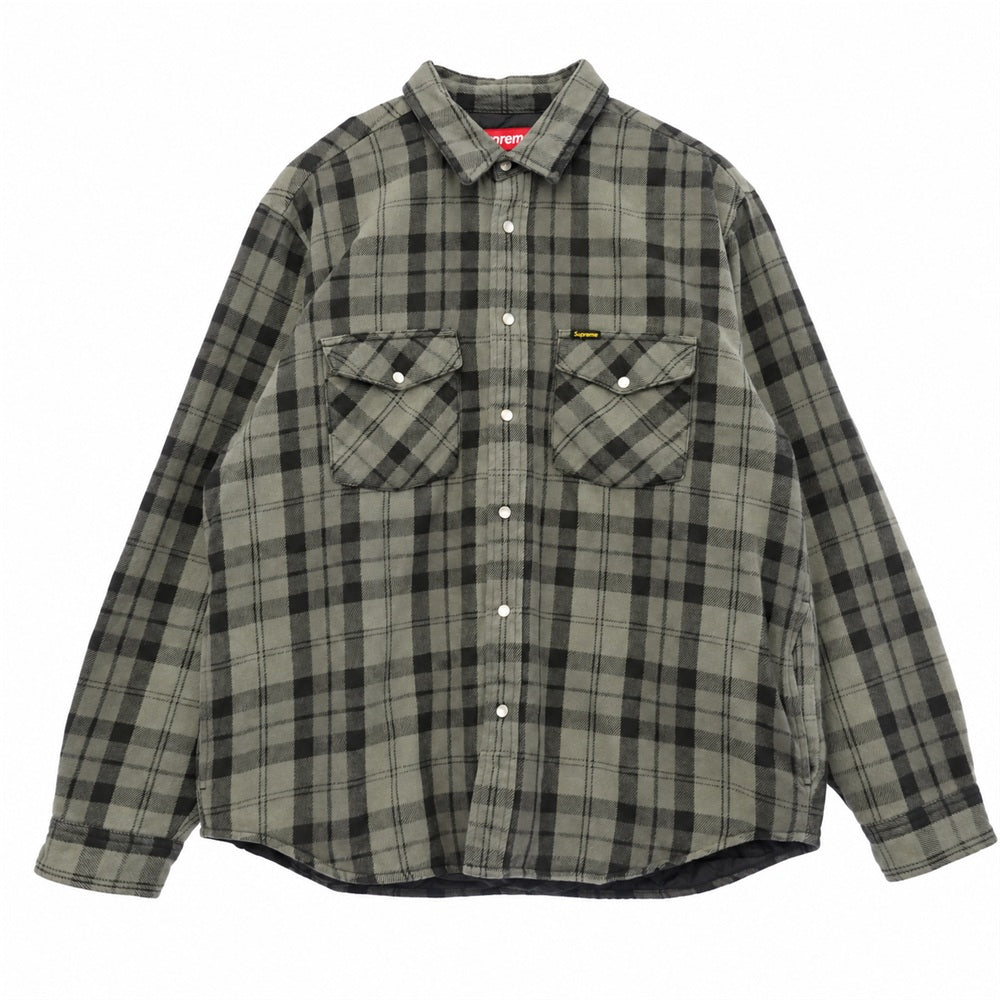 Supreme シュプリーム 24SS Quilted Flannel Snap Shirt キルテッド コットン チェック フランネル スナップ 長袖シャツ グレー系 L【中古】