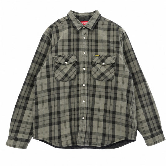 Supreme シュプリーム 24SS Quilted Flannel Snap Shirt キルテッド コットン チェック フランネル スナップ 長袖シャツ グレー系 L【中古】