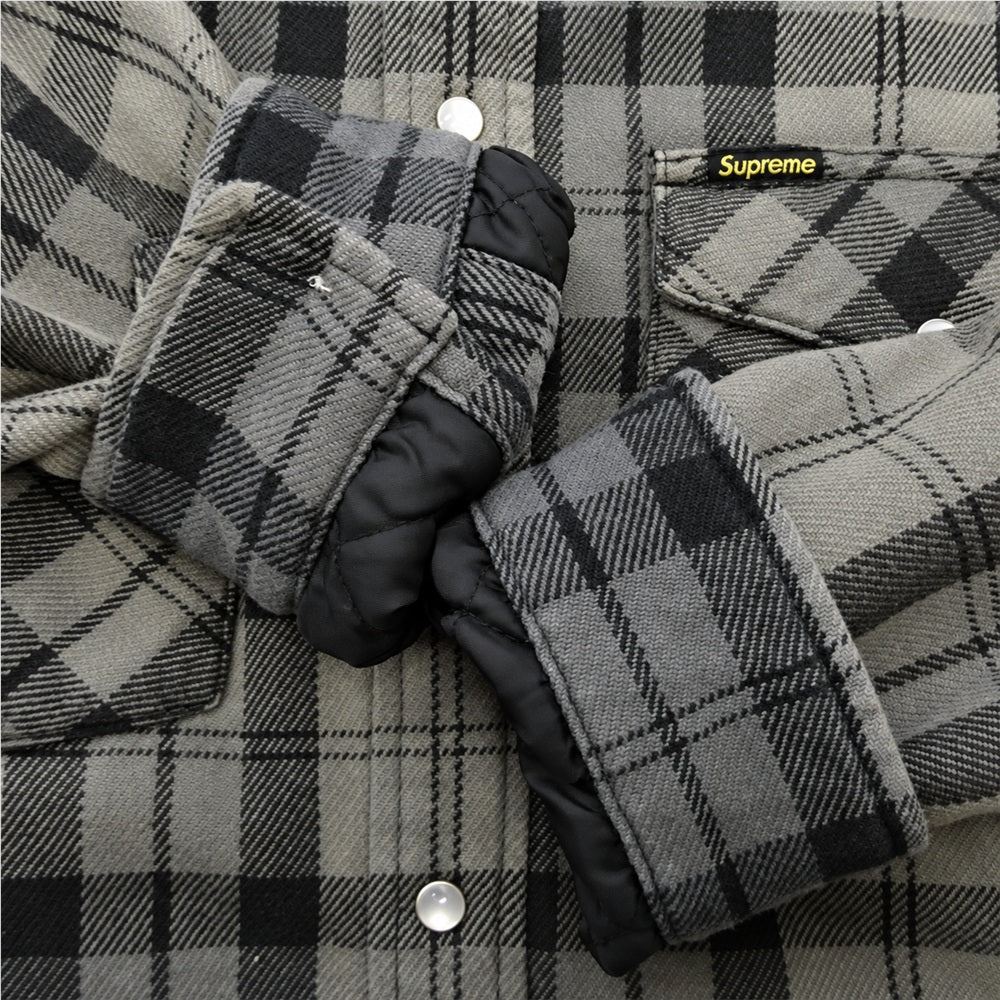 Supreme シュプリーム 24SS Quilted Flannel Snap Shirt キルテッド コットン チェック フランネル スナップ 長袖シャツ グレー系 L【中古】