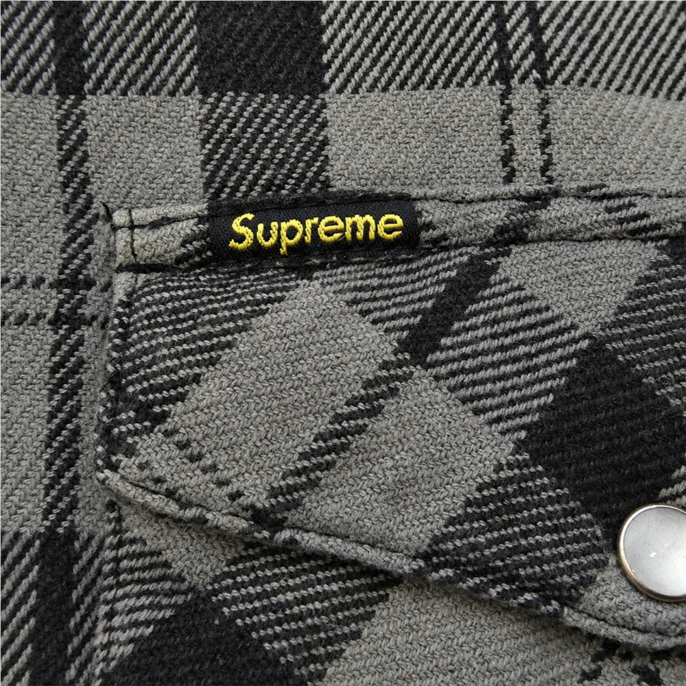Supreme シュプリーム 24SS Quilted Flannel Snap Shirt キルテッド コットン チェック フランネル スナップ 長袖シャツ グレー系 L【中古】