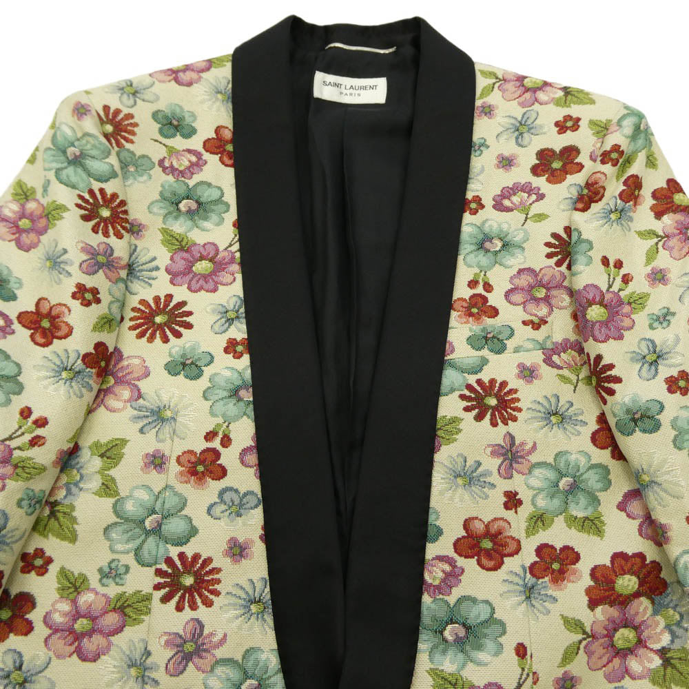 SAINT LAURENT サンローラン 411046 Y997L エディ期 花柄 総柄 サテン 切替 スモーキング テーラード ジャケット イエロー系 42【中古】