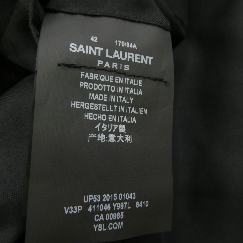 SAINT LAURENT サンローラン 411046 Y997L エディ期 花柄 総柄 サテン 切替 スモーキング テーラード ジャケット イエロー系 42【中古】