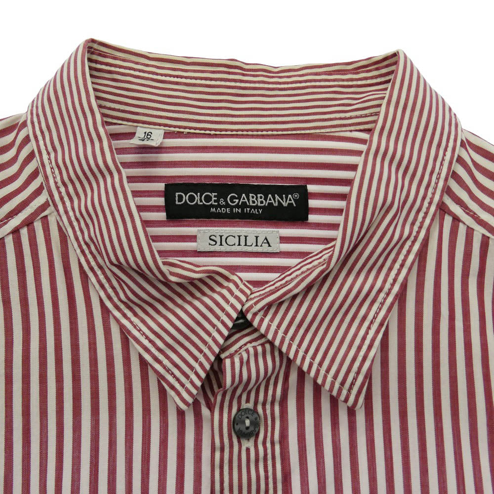 DOLCE&GABBANA ドルチェアンドガッバーナ イタリア製 SICILIA ダブルポケット ストライプ 長袖 シャツ レッド系 ホワイト系 表記サイズなし【中古】