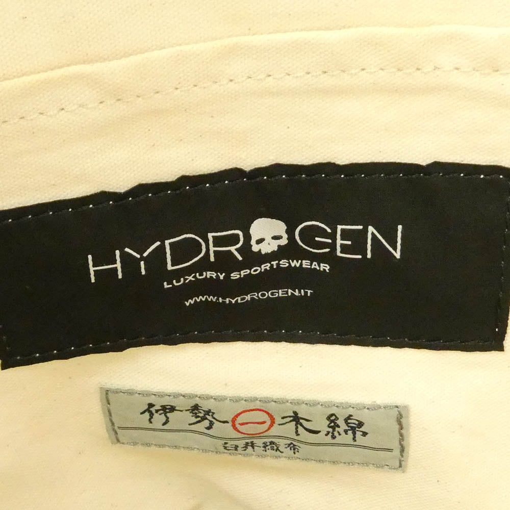 HYDROGEN ハイドロゲン 伊勢木綿レザー切替 チェック トート バッグ ネイビー系 オフホワイト系 ブラック系【中古】
