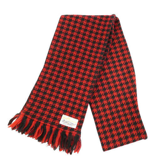 ジーアンドエフ WOOL SCARF HOUNDSTOOTH 千鳥柄 ウール フリンジ ニッティング マフラー スカーフ ブラック系 レッド系【美品】【中古】