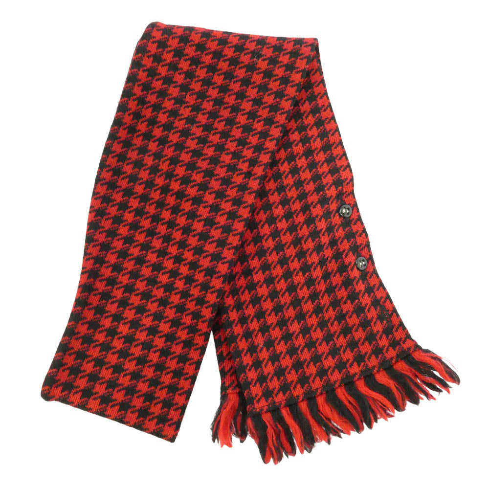 ジーアンドエフ WOOL SCARF HOUNDSTOOTH 千鳥柄 ウール フリンジ ニッティング マフラー スカーフ ブラック系 レッド系【美品】【中古】