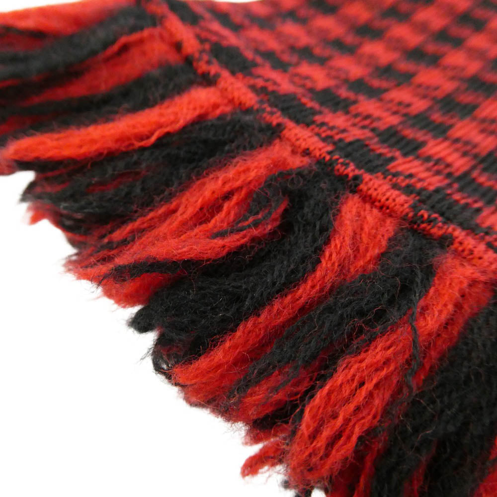 ジーアンドエフ WOOL SCARF HOUNDSTOOTH 千鳥柄 ウール フリンジ ニッティング マフラー スカーフ ブラック系 レッド系【美品】【中古】