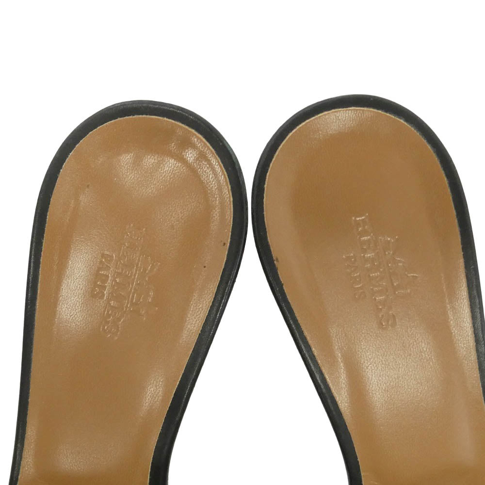 HERMES エルメス OASIS オアジス レザー ヒール サンダル ブラック系 36.5【中古】