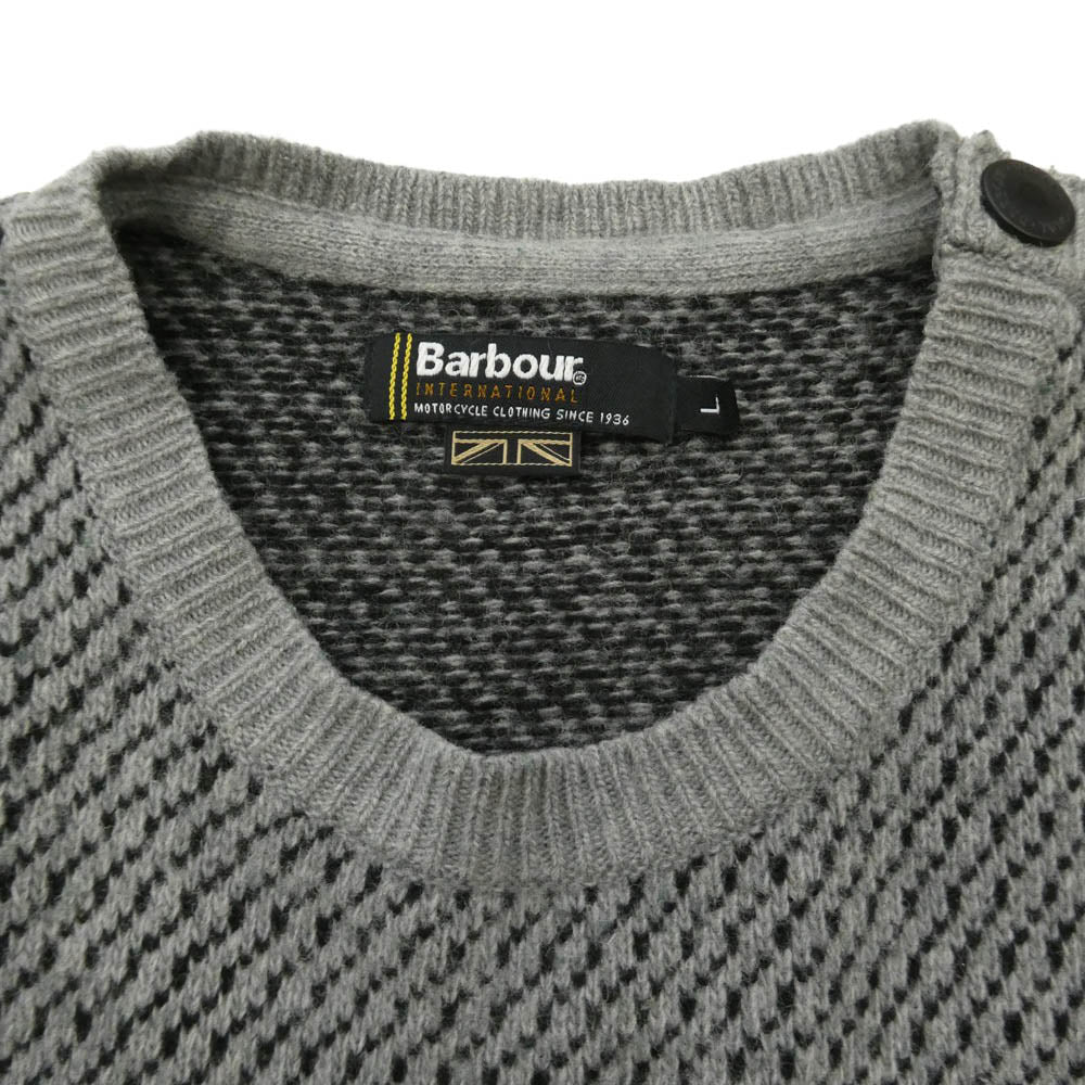 Barbour バブアー MKN0787GY62 ショルダースナップ クルーネック ボーダー ニット セーター グレー系 L【中古】