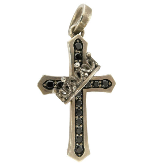 Justin Davis ジャスティンデイビス SPJ122 CROSS WITH CROWN STONE クロス ウィズ クロス ストーン ペンダント ネックレストップ シルバー系 ブラック系【中古】