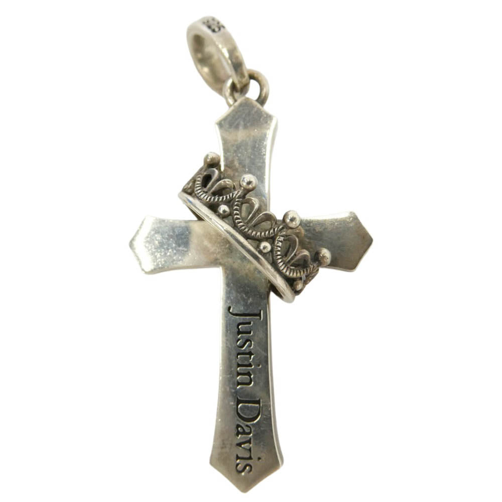 Justin Davis ジャスティンデイビス SPJ122 CROSS WITH CROWN STONE クロス ウィズ クロス ストーン ペンダント ネックレストップ シルバー系 ブラック系【中古】