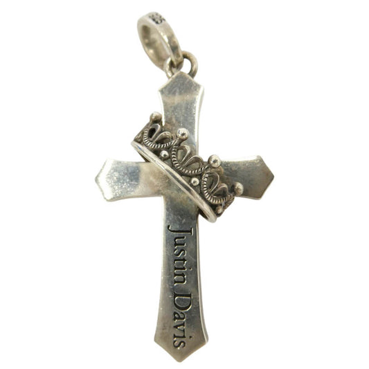Justin Davis ジャスティンデイビス SPJ122 CROSS WITH CROWN STONE クロス ウィズ クロス ストーン ペンダント ネックレストップ シルバー系 ブラック系【中古】