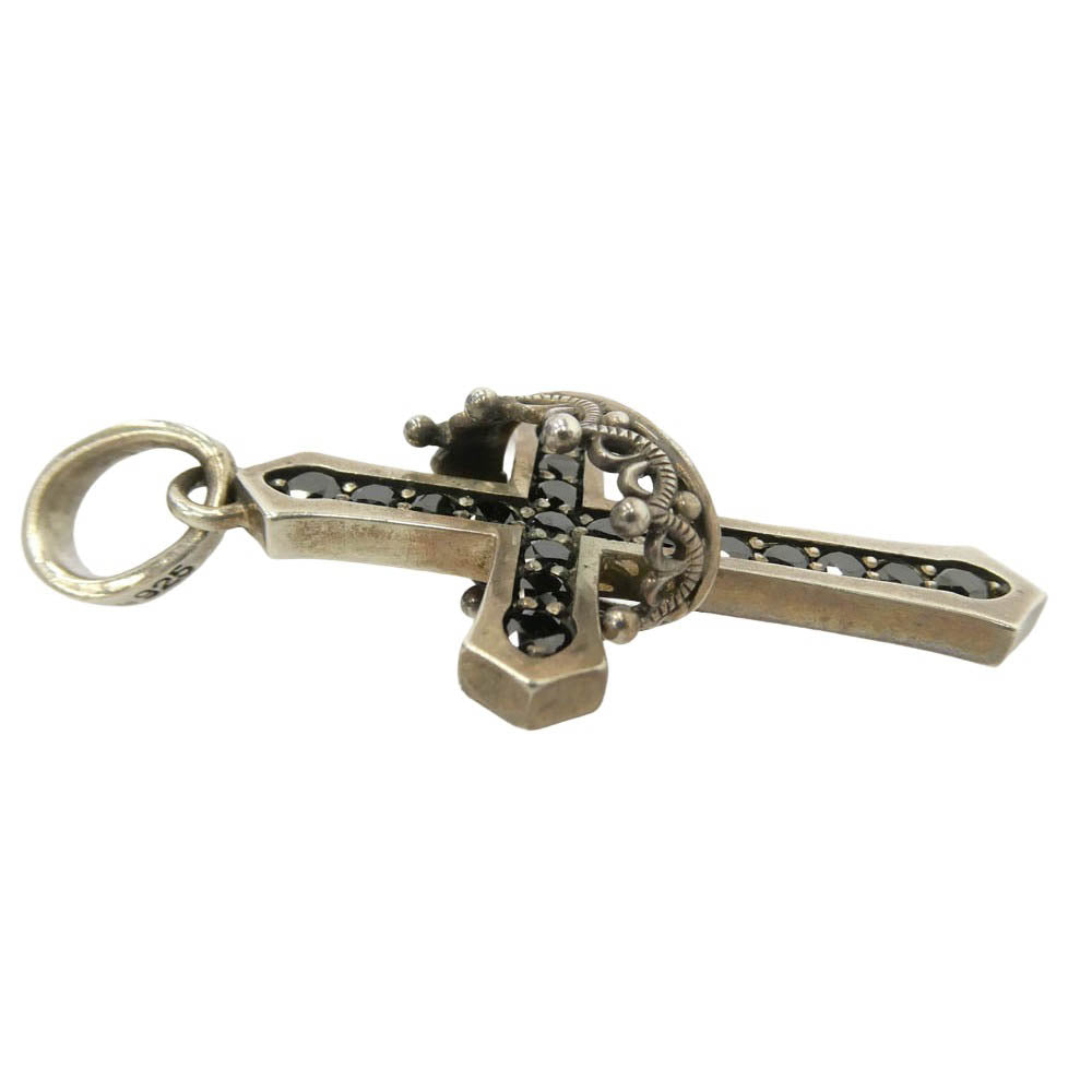 Justin Davis ジャスティンデイビス SPJ122 CROSS WITH CROWN STONE クロス ウィズ クロス ストーン ペンダント ネックレストップ シルバー系 ブラック系【中古】