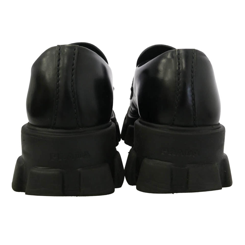 PRADA プラダ 2DE129 MONOLITH BRUSHED LEATHER LOAFERS モノリス ブラッシュド レザー ローファー シューズ ブラック系 5.5【中古】