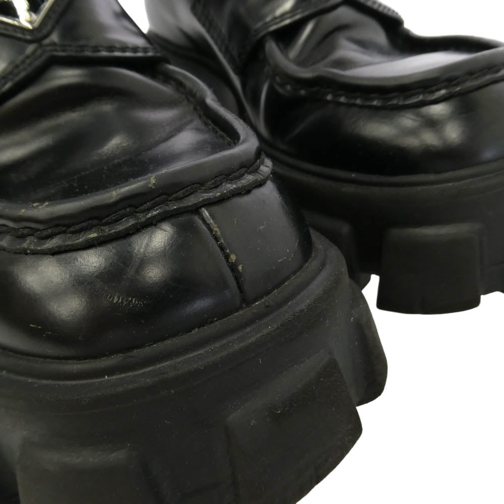 PRADA プラダ 2DE129 MONOLITH BRUSHED LEATHER LOAFERS モノリス ブラッシュド レザー ローファー シューズ ブラック系 5.5【中古】