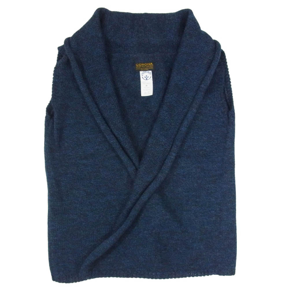 CORONA コロナ UTILITY ショールカラー ニット ベスト ネイビー系 M【中古】