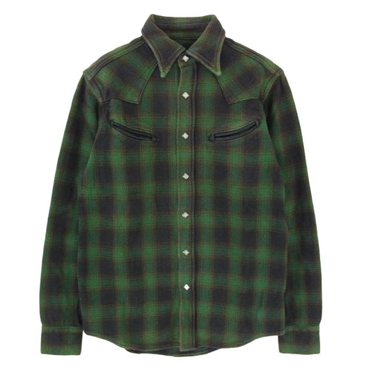 WESTRIDE ウエストライド ヘビーネル ウエスタン チェック ロングスリーブ 長袖 シャツ グリーン系 36【中古】