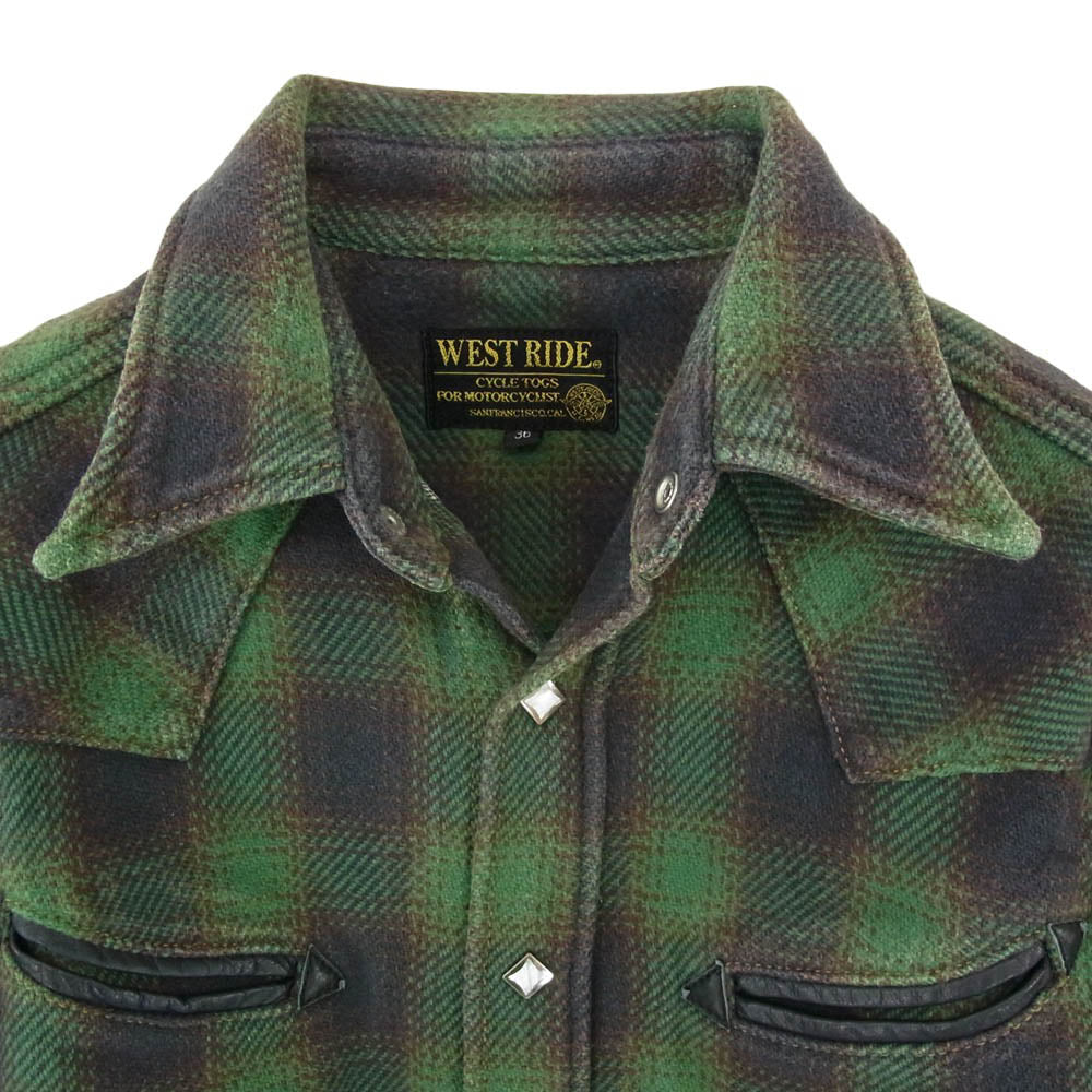 WESTRIDE ウエストライド ヘビーネル ウエスタン チェック ロングスリーブ 長袖 シャツ グリーン系 36【中古】