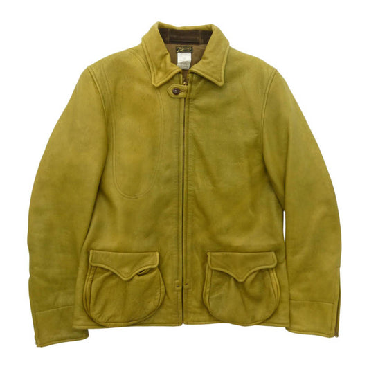 COLIMBO コリンボ TRIBOROUGH TRAP-TOOLS SHOOTING BREAK WIND LEATHER JACKET トリボラー トラップ ツールズ シューティング ブレイク ウィンド レザー ハンティング ジャケット グリーン系 イエロー系 38【中古】