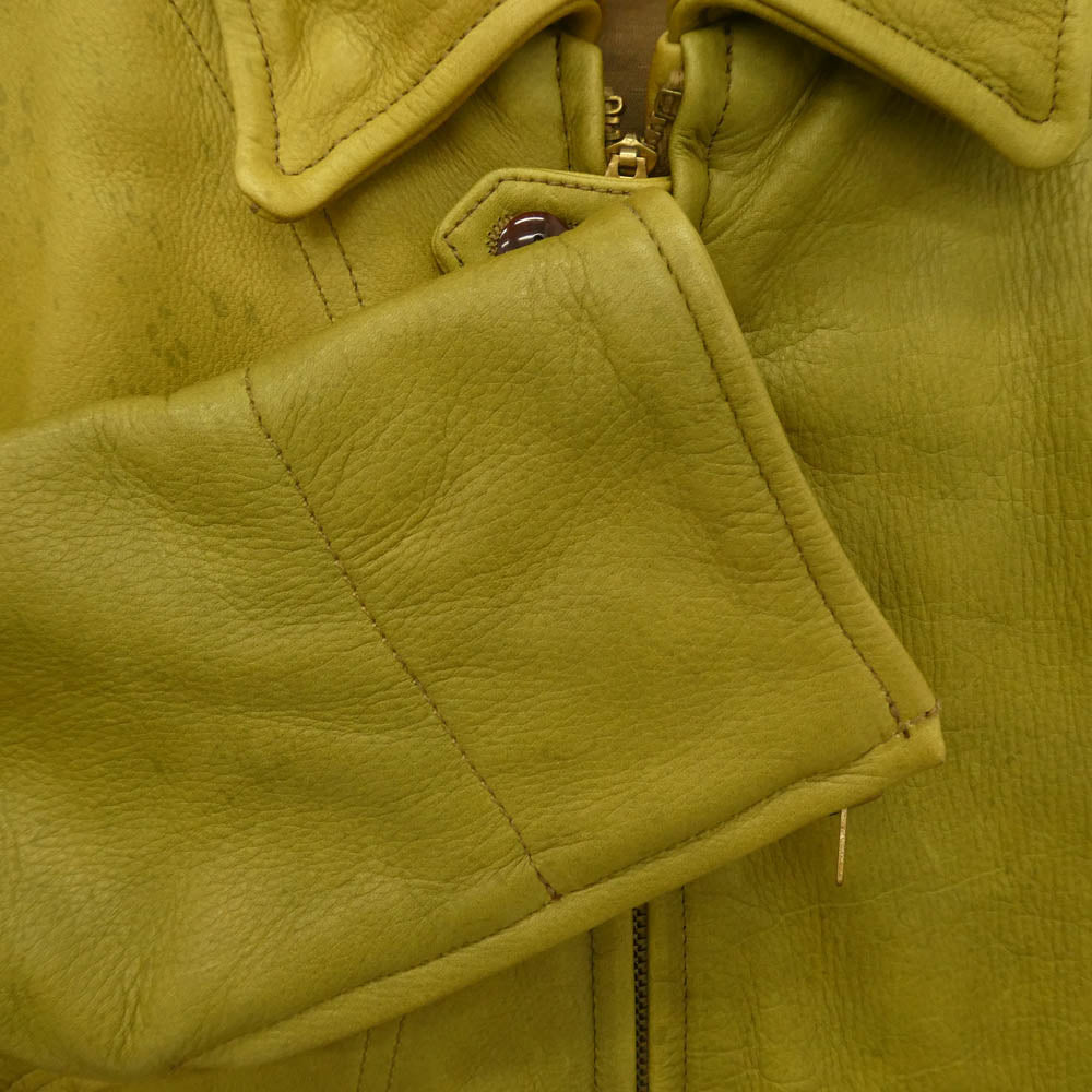 COLIMBO コリンボ TRIBOROUGH TRAP-TOOLS SHOOTING BREAK WIND LEATHER JACKET トリボラー トラップ ツールズ シューティング ブレイク ウィンド レザー ハンティング ジャケット グリーン系 イエロー系 38【中古】