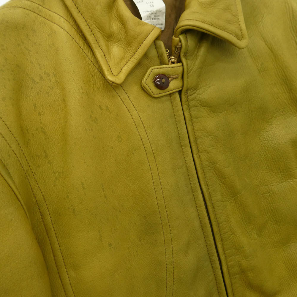 COLIMBO コリンボ TRIBOROUGH TRAP-TOOLS SHOOTING BREAK WIND LEATHER JACKET トリボラー トラップ ツールズ シューティング ブレイク ウィンド レザー ハンティング ジャケット グリーン系 イエロー系 38【中古】