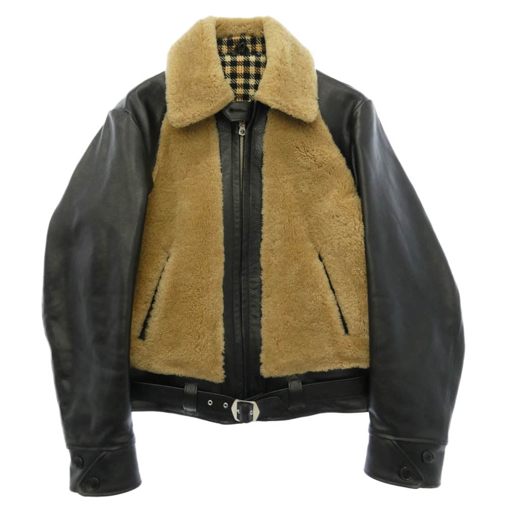 ワープアンドウーフ Original Grizzly Jacket Type 1930's J.C Pennys オリジナル グリズリー ボア ホースハイド レザージャケット 熊ジャン ブラック系 ベージュ系 38【中古】