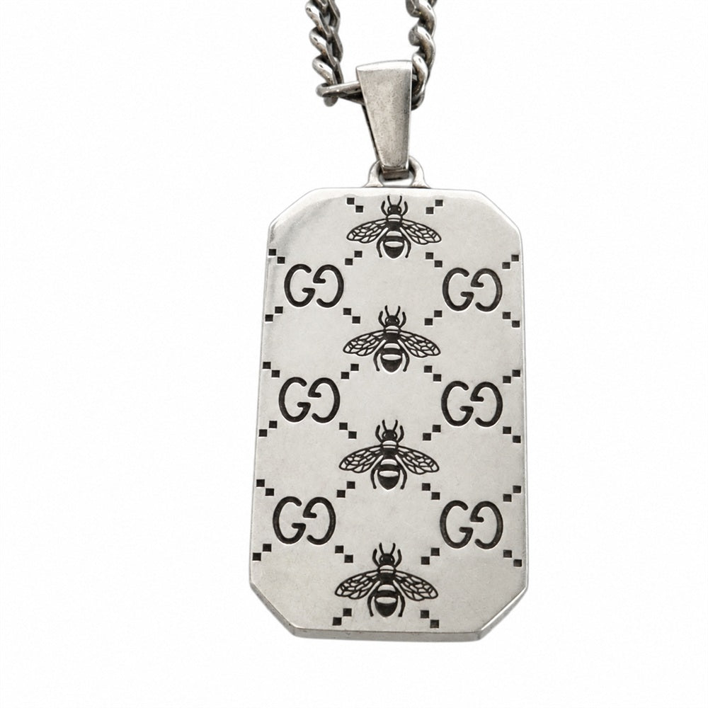 GUCCI グッチ BEE ロゴプレート ネックレス シルバー系【中古】