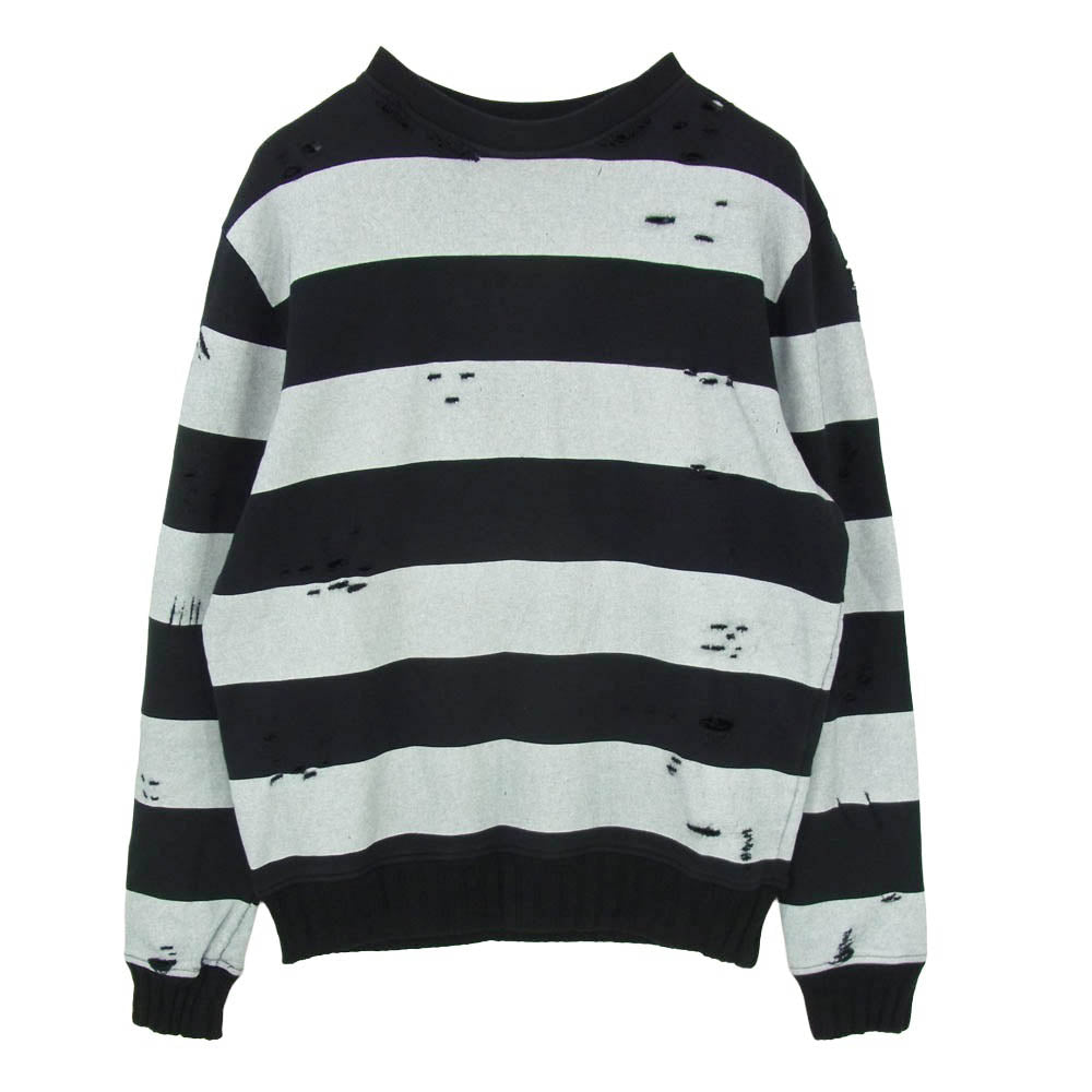 AMIRI アミリ Striped Sweatshirt in Black & White ストライプ ボーダー ダメージ プルオーバー スウェットシャツ トレーナー ブラック系 M【中古】